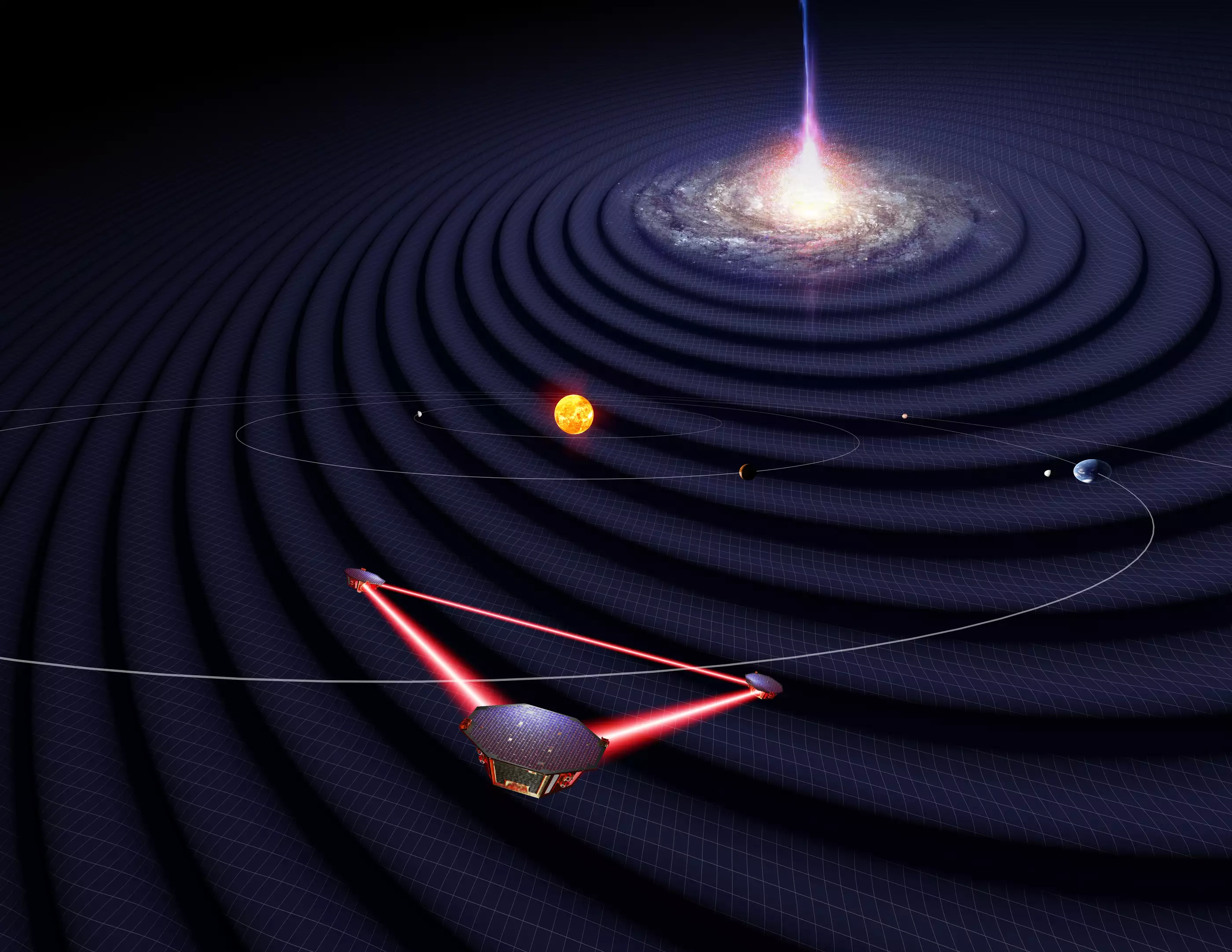 (Artist's impression of the LISA mission. Image credit: University of Florida / Simon Barke)